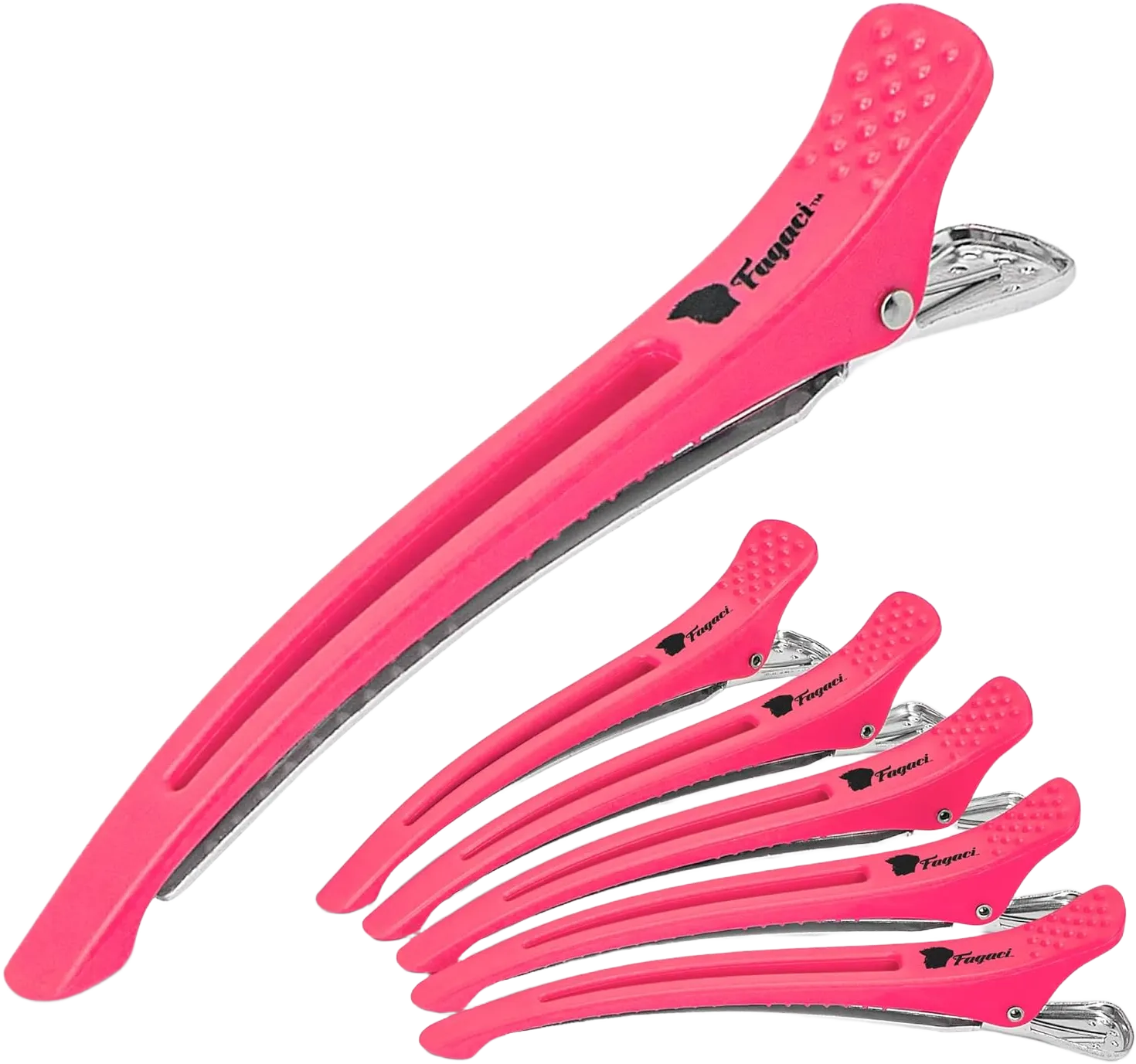 Fagaci Firm Grip Hair Clips with Silicone Band - Duckbill Alligator Clips for Long Hair Styling, Sectioning, and Salon Use 6 Hair Clips - Pink