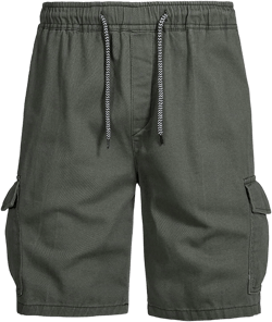 Mens Cotton Cargo Shorts Elastic Waist Summer Casual Outdoor Hiking Travel Work Shorts with Multi-Pockets Army Green Medium