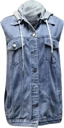 HGps8w Women's Sleeveless Denim Vest with Detachable Hood Oversized Drawstring Casual Hooded Jean Jacket with Pockets 01 Blue Medium