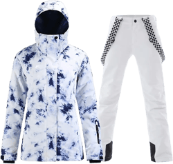 Women's Ski Jackets and Bib Pants Set Windproof Waterproof Insulated Snowsuit White05 Large
