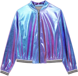 Women Shiny Metallic Bomber Jacket Lightweight Front Zip Long Sleeve Jacket Coat Outerwear Small Blue