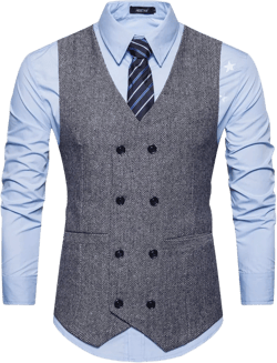 COTTORY Men's Vintage Slim Fit Double-Breasted Solid Suit Vest Small M22_black White