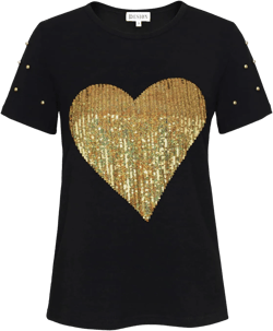 PESION Womens Short Sleeve T-Shirt Sequined Tops O-Neck Funny Graphic Tees Blouse Small Gold Heart / Black