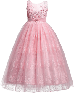 Flower Girls Princess Wedding Floor Length Tulle Vintage Lace Dress Birthday Pageant Party Evening Gown 5-6 Years Pink