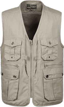 Flygo Mens Casual Outdoor Work Utility Safari Fishing Travel Vest with Pockets Large Khaki