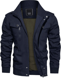 CRYSULLY Men's Spring Fall Casual Windbreaker Jacket Cargo Stand Collar Military Bomber Jackets Coat X-Large 66# Navy Blue