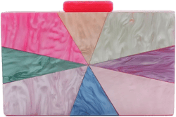Acrylic Clutch Purse for Women Colorful Evening Handbag Geometric Marbling Box Bag with Detachable Chain G Rose