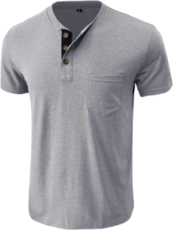 Henley Shirts for Men Casual Long/Short Sleeve Cotton T-Shirt Basic Button Tee Shirts with Pocket Large Light Gray