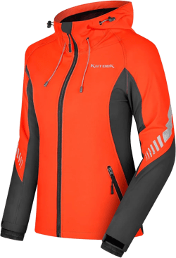KUTOOK Women's Softshell Jacket with Hood, Lightweight Thermal Fleece Lined Windproof Water Repellent Coat for Hiking Running X-Large Orange