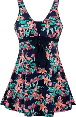wantdo Women's Plus Size One Piece Swimsuit Tummy Control Modest Bathing Suit Flower Print Swimdress with Skirt Azalea Floral 26-28 Plus