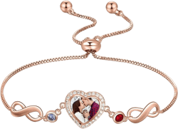 Heart Locket with Infinity Birthstone Bracelet for BFF Friendship Pendant Bracelet Personalized Engraved Photo Bracelet for Women Picture Locket Bracelet of Loved One Women Gift Rose Gold 2