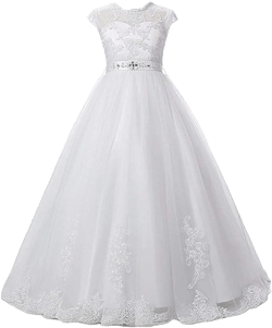 Magicdress White First Communion Baptism Dresses for Girls 7-16 Lace Princess Flower Girls Gown 10 3-4T Ivory