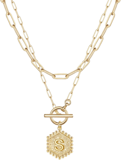 IEFWELL Layered Gold Necklaces for Women - 14K Gold Plated Silver Rose Gold Paperclip Chain Necklace Initial Necklaces for Women Toggle Clasp Layered Necklace Jewelry