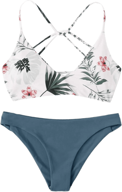 SweatyRocks Women's Sexy Bathing Suit Floral Print Cross Back Bikini Set Swimsuits Large White-1