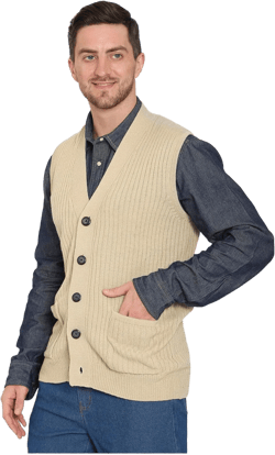 Men's Sweater Vest-Rib Knit Sleeveless Cardigan Front Buttons & Pockets,Relaxed Fit-Ideal Knit Vest for Casual & Formal Wear Medium Tan