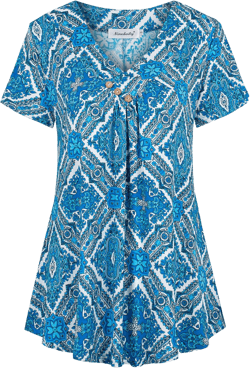 Ninedaily Women's Tunic Summer Short Sleeve Top Loose V Neck Dressy Shirt Blouse XX-Large Blue White