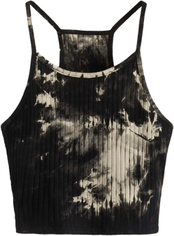 Women's Ribbed Knit Tie Dye Camisole Top Sleeveless Slim Fit Crop Tops Y2K Cami Streetwear Women Shirts Small Black