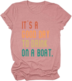 FORHVIPS Women's Funny Drinking Shirt Letter Print Graphic Tees Short Sleeve Vintage Summer Vacation Tee Tops Large Pink