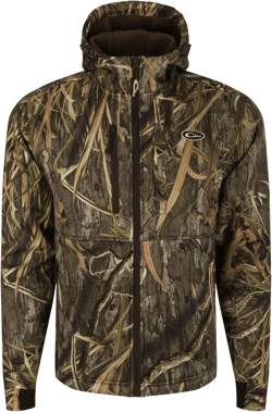 Drake Waterfowl Men's MST Hole Shot Hooded Windproof Eqwader 3-Layer Warm Sherpa-Lined Full Zip Hunting Jacket Mossy Oak Shadowgrass Habitat 3X-Large