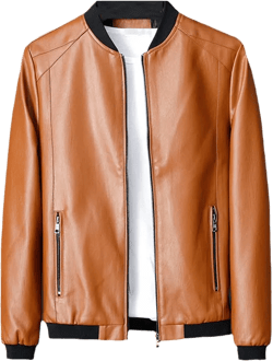 UIOKLMJH Men's Zipper Stand Collar Casual Retro Black Leather Jacket With Biker Pockets XX-Large Khaki