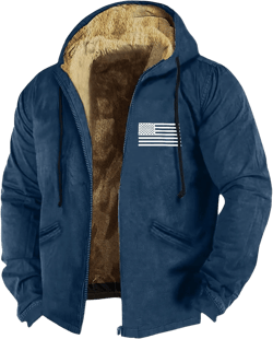 Men's Winter Jacket Zipper Work Cargo Coats Printed Outerwear Hooded Sweatshirt Tops Fleece Sherpa Lined Hoodies 4-navy 3X-Large