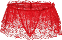 Men's Sissy Panties Skirt Floral Lace Underwear Thongs T-back G-strings Thongs Low Waist Bikini Thongs Underpants One Size Style#b Red