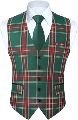 HISDERN Men's Suit Vest Business Suit Vests for Men Formal Slim Fit Solid Wedding Dress Waistcoat for V-Neck Tuxedo Vest XX-Large Green & Red Plaid（flap Pocket）