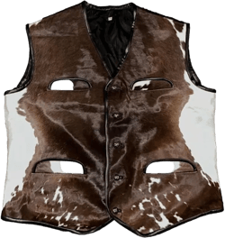 Real Hair on Vintage Cowhide Leather Vest - Cowboy Style Leather Vest For Men Large Brown&white