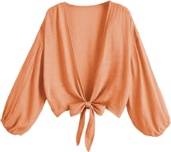 GORGLITTER Women's Tie Front Tops Bow Sheer Lantern Long Sleeve Blouse Fashion Spring Summer Outfits 2025 X-Small Orange