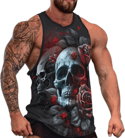 MARSVOVO Men's Graphic Tank Tops Novelty Skull 3D Print Muscle Casual Sleeveless T-Shirt Summer Cool Crew Neck Tees 4X-Large Black Skull Rose