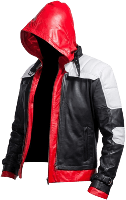 Mens Arkham Knight Red Hood Jacket Jason Todd Bat Logo Costume Jacket Motorcycle Leather Biker Jacket 4X-Large Red Hood Faux