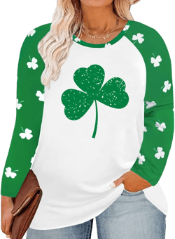 CARCOS Plus Size Tops for Women Twist Knotted Shirts Raglan Tunic Blouses L-5XL 01-green Clover X-Large