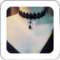 Andelaisi Boho Lace Choker Necklace Black Cz Waterdrop Pendant Necklace Gothic Lace Necklace Jewelry for Women Style B