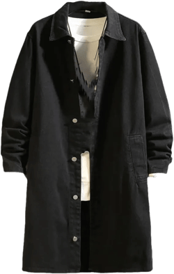 Fnfmrfmr Men Long Washed Retro Denim Jacket Long Sleeves Buttons Trench Coat Solid Pocket Outerwear Large Black Denim Trench