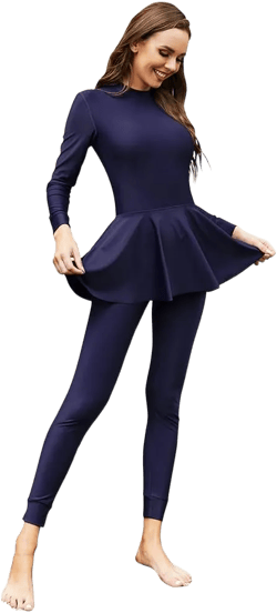 Muslim Swimsuits for Women One-Piece Modest Swimwear Long Sleeve Swimming Costume Full Cover Islamic Bathing Suit Burkini Set Navy Blue Small