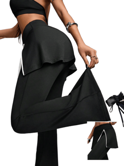 SHEIN Sport Innovista Women's Flared Sports Pants, 2-In-1 Pants Skirt,Shape Wear Spandex Stretchy Leggings,Tummy Control Butt-Lifting Sexy Autumn Matching Pants,Gym&Workout Leggings,Music Festival,Party,Lady Pant,Plain Sports Pant,Black Pant,Culotte,Pants And Skirts,Fall Woman Outfits