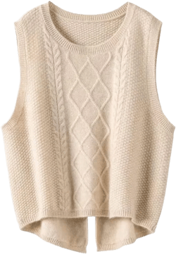 Women's Argyle Plaid Sleeveless Wool Knitted Sweater Vest Crew Neck Knitwear Knit Tops Medium Beige