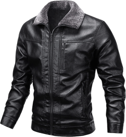 Maiyifu-GJ Men Full Zip Fur Collar Biker Jacket Winter Warm Faux Leather Motorcycle Jackets Lightweight Casual Pu Bomber Coat (Black,5X-Large)