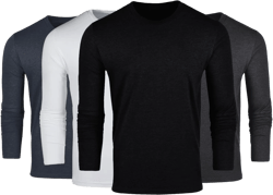 Fresh Clean Threads Mens Long Sleeve T-Shirt - Pre Shrunk Soft Fitted Premium Classic Tee - Men's T Shirts Cotton Poly Black, White, Charcoal Grey, Navy (Pack of 4) Large