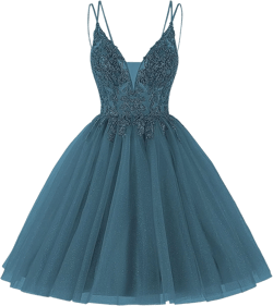 Tulle Prom Dresses Short Teens Homecoming Dresses Lace Cocktail Party Dress with Beaded RO049 Peacock 12