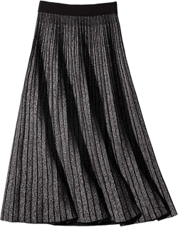 CHARTOU Women's Winter Reversible Stretchy Waist Knitted A Line Pleated Midi Skirt Medium Grey