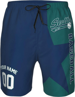 Custom Baseball City Shorts Swim Trunks Add Your Name & Number Summer Beach Shorts for Baseball Fans Gift Men
