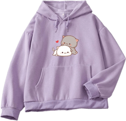 Women Kawaii Cartoon Cute Cat Graphic Casual Cotton Pullover Hoodies Sweatshirt XX-Large Purple