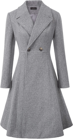 CURLBIUTY Women's Pea Coat Double Breasted A Line Long Trench Coat Winter Dress Coat with Pockets Small Grey