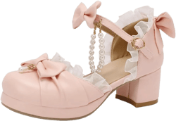 DINTAHA Womens Bow Pearl Heels,Cute Kawaii Lolita Platform Shoes Chunky Heeled Mary Janes 11.5 Pink