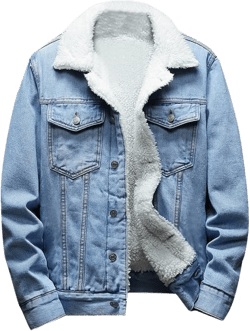 Men's Winter Coat: Fleece Lined Denim Jacket with Pockets, Big & Tall Sizes, Multicoloured Blue Large