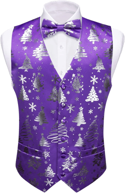 Barry.Wang Mens Christmas Vest Red Green Xmas Tree Snowman Snowflake Festival Suit Waistcoat Bow Tie Set Holiday