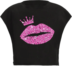 GORGLITTER Women's Graphic Print Cap Sleeve Crop Top Casual Round Neck Short Sleeve T-Shirt