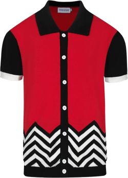 OXKNIT Men Knit Polo Shirts Short Sleeve Red Vintage Polo Shirt Casual Golf Shirts with Black White Wave : Clothing, Shoes & Jewelry