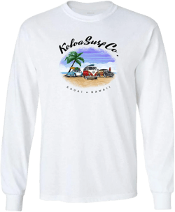 Koloa Surf Mens Beach Cars Logo Long Sleeve Cotton Tee in Reg, Big and Tall X-Large Tall White / Beach Cars Logo